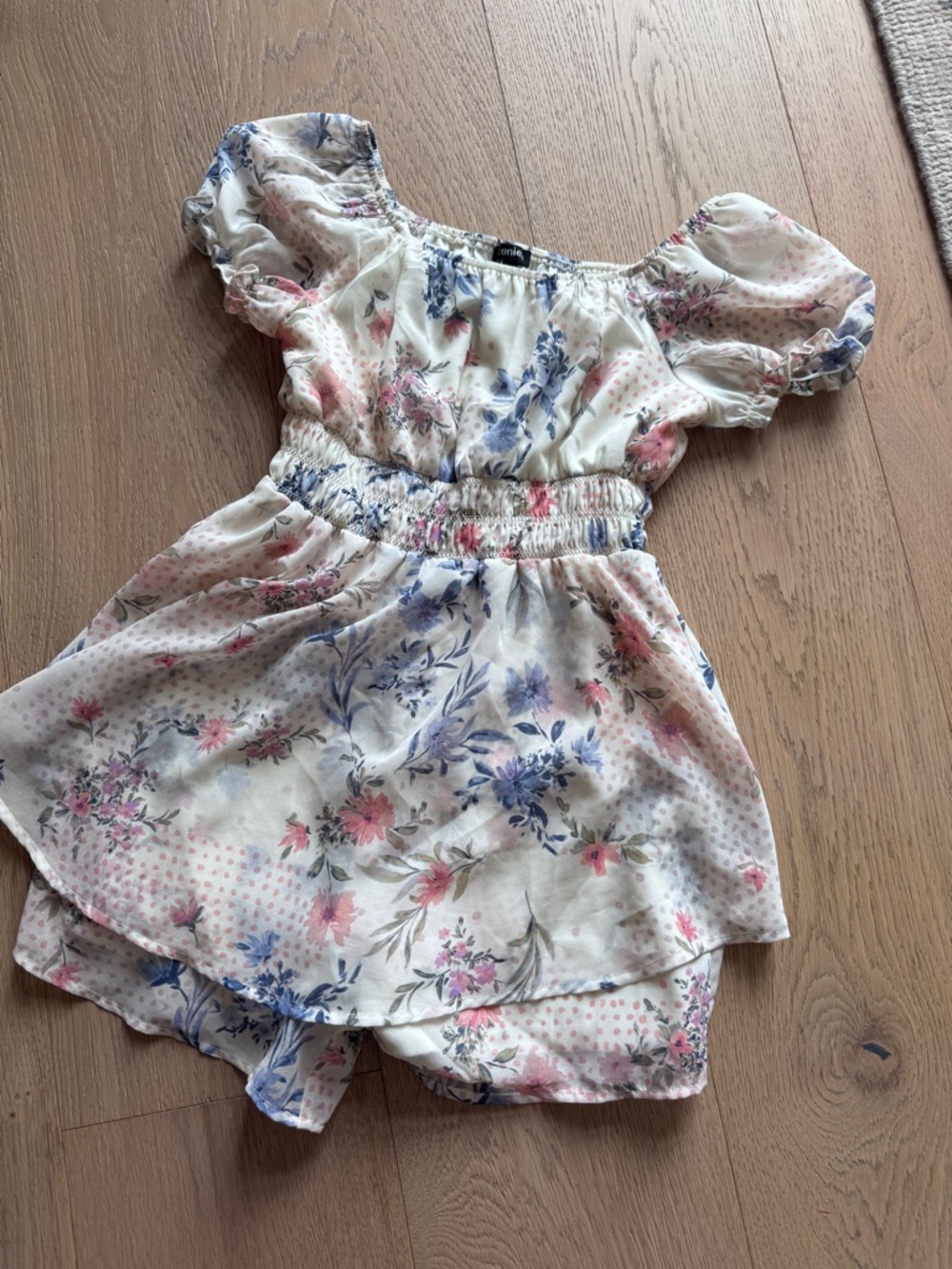 Zunie Cream Floral Kids Matching Set with Pink and Blue Accents